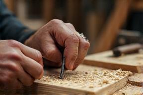 Artisan menuisier en plein travail de précision